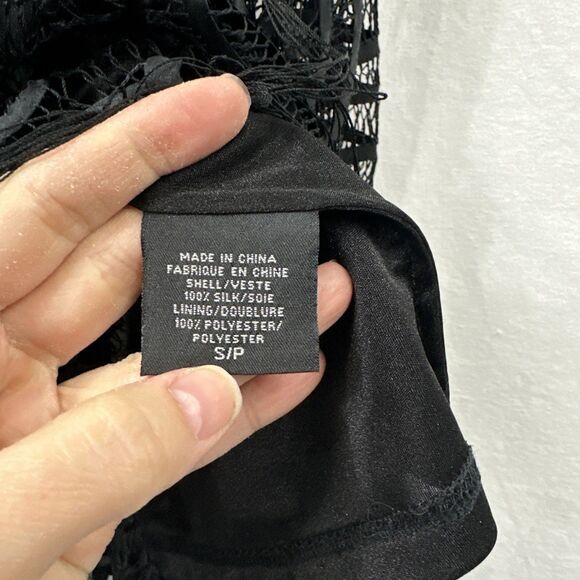 Guess Collection Black Silk Embroidered Lace Fringe Slip Dress Womens S Whimsy - Picture 8 of 14